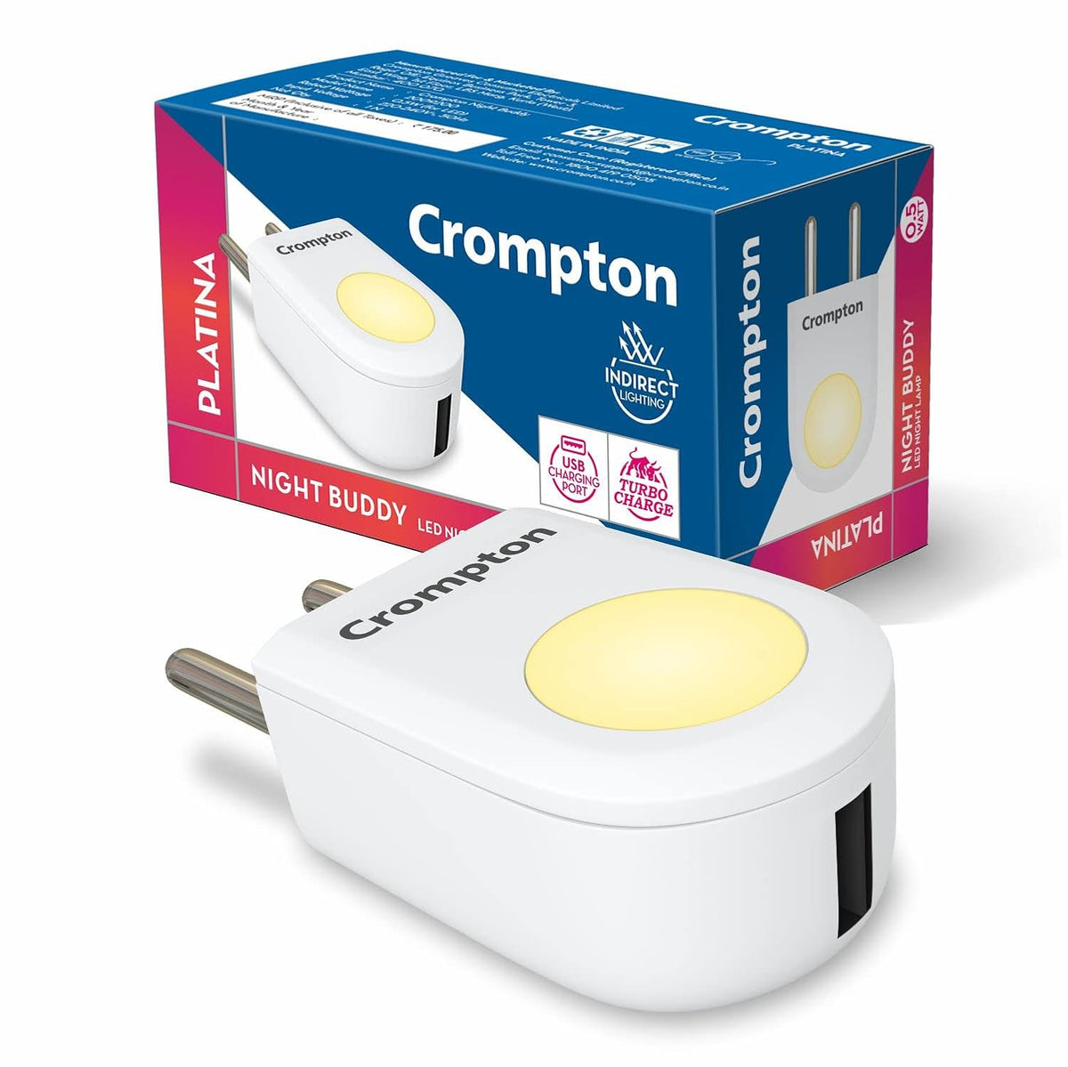 Crompton Night Buddy 0.5W LED Night Lamp with USB Charger | Neutral White
