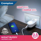 Crompton Night Buddy 0.5W with USB Charge Natural White Pack of 2