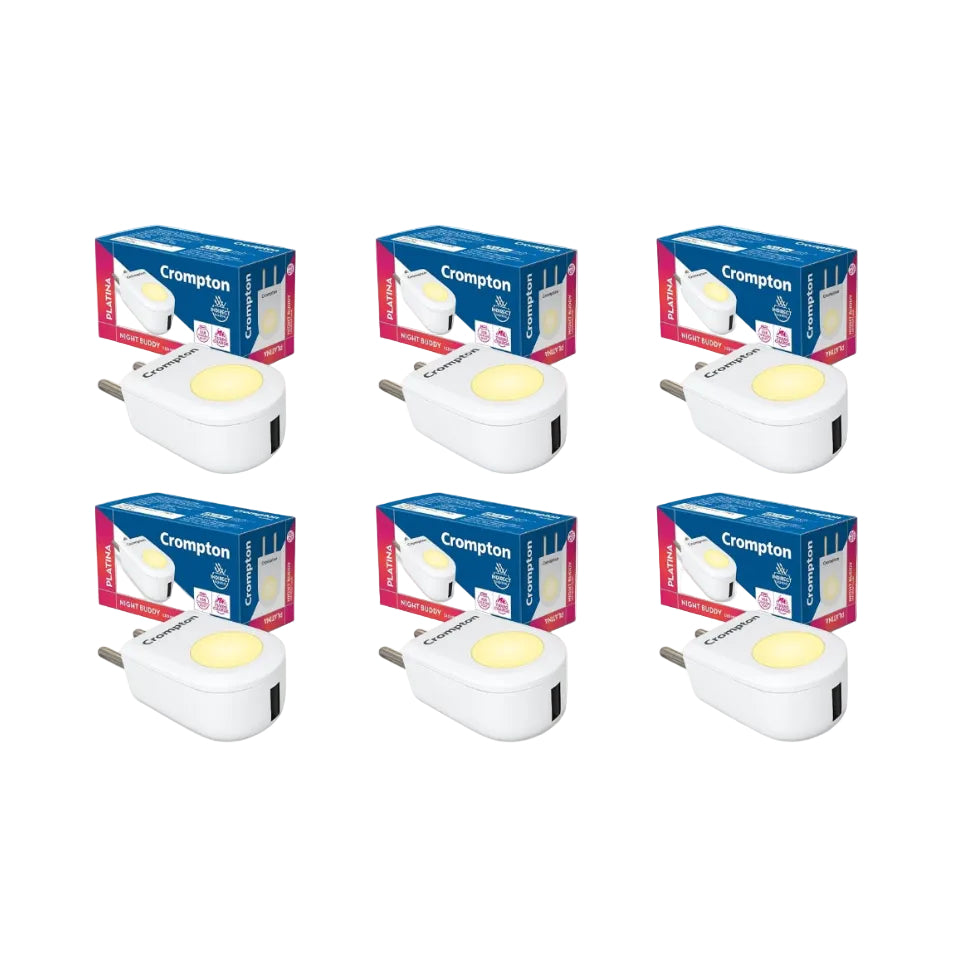Crompton Night Buddy USB Charger + Lamp| 0.5 W|Turbo Charge|Indirect Lighting|Natural White|USB Charging Point|2 Pin Plug|Less Power Consuption|Pack of 6, led
