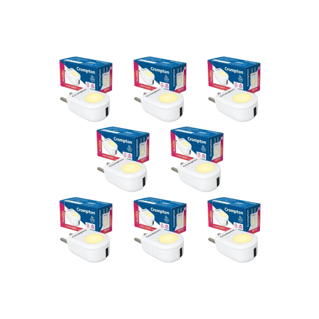 Crompton Night Buddy USB Charger + Lamp| 0.5 W|Natural White|Turbo Charge|Indirect Lighting|USB Charging Point|2 Pin Plug|Less Power Consuption|Pack of 8, led