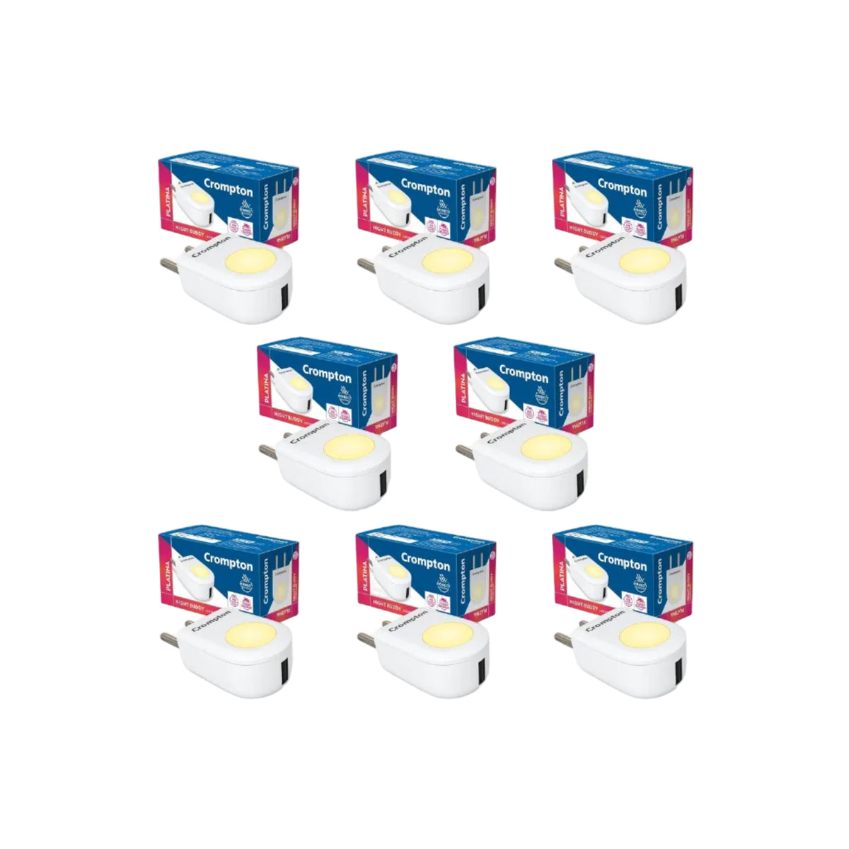 Crompton Night Buddy USB Charger + Lamp| 0.5 W|Natural White|Turbo Charge|Indirect Lighting|USB Charging Point|2 Pin Plug|Less Power Consuption|Pack of 8, led