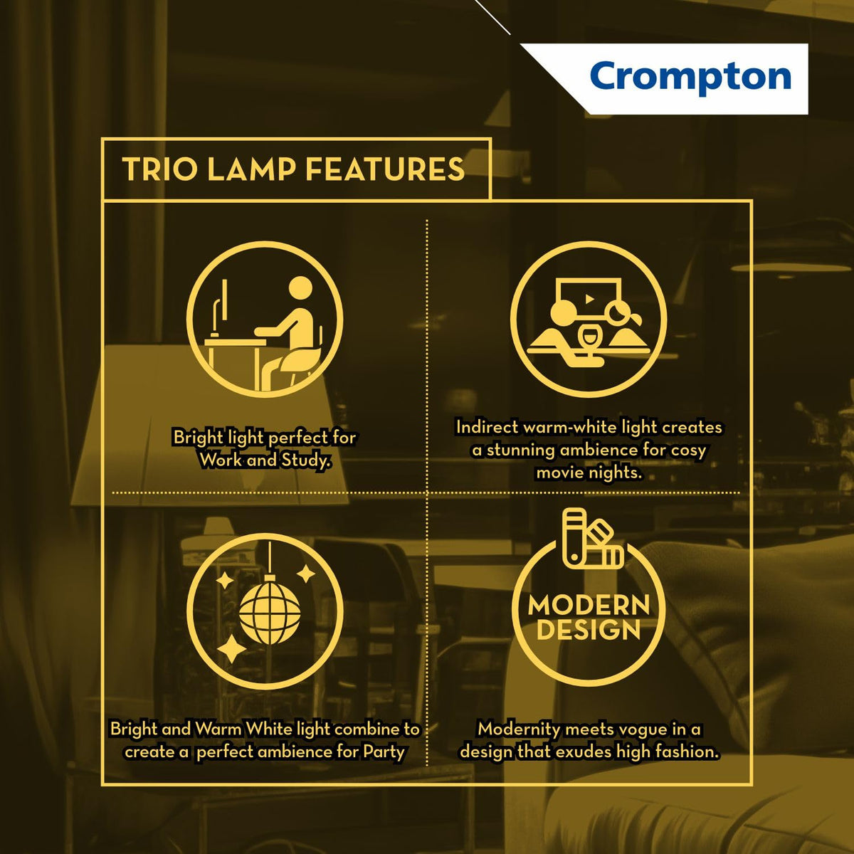 Crompton Trio Lamp with Indirect Lightning Mode