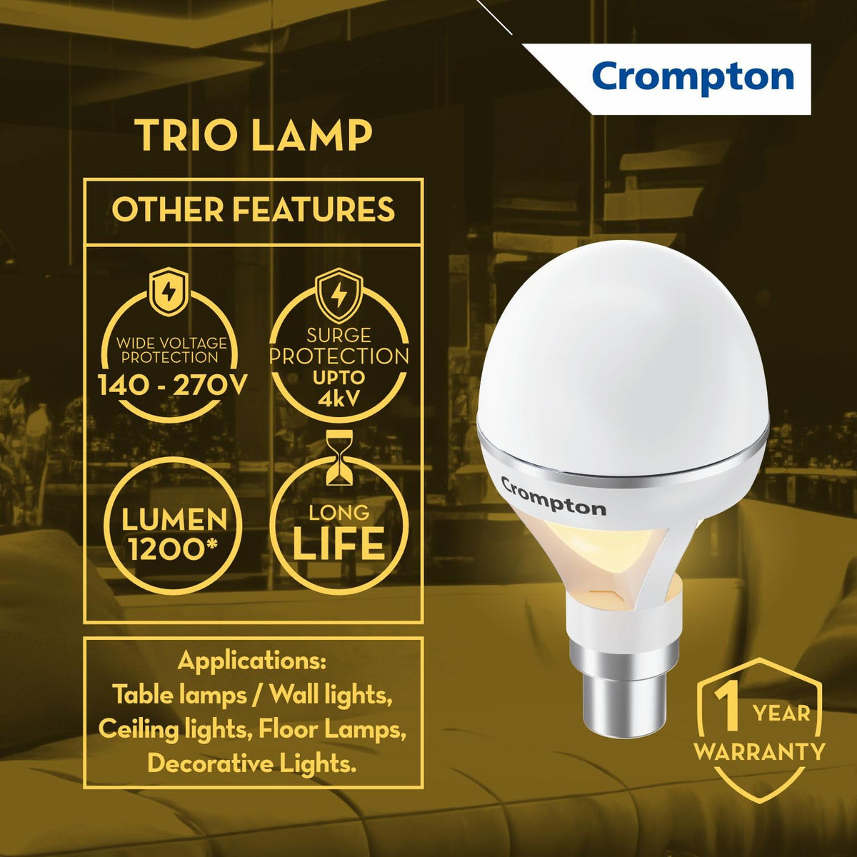 Crompton Trio Lamp with Indirect Lightning Mode
