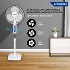 Crompton Wave Plus 400 mm Pedestal Fan | Adjustable Height | Smooth Oscillation | Superior Air Delivery | 2 Year Warranty | White