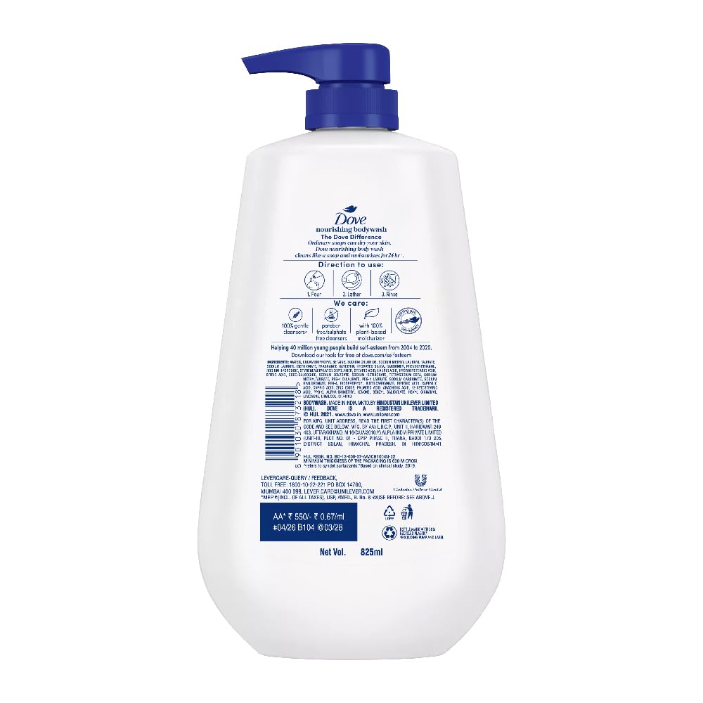 DOVE Nourishing Bodywash, 825ml, for Soft and Smooth Skin, with Triple Hydration Serum & Glycerine, Dermatologically Tested, Paraben-Free, Sulphate-Free
