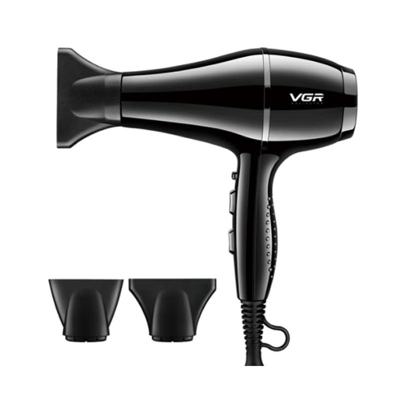 VGR V-414 Professional Hair Dryer for Men & Women, 2200W – 3 Heat & 2 Speed Settings, Cool Shot Button, Ergonomic Design, Double Safety Net, Durable AC Motor, Overheat Protection (Black)