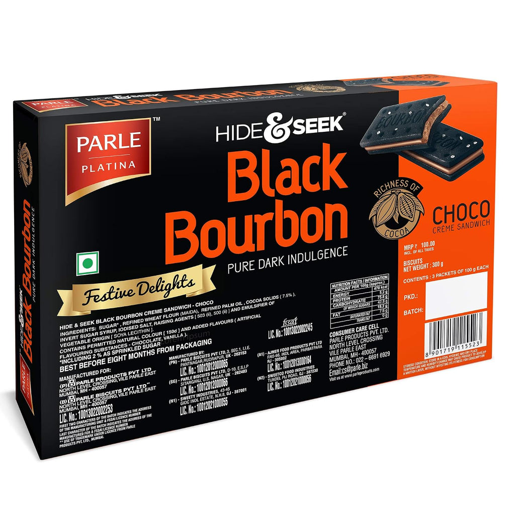 Parle Platina Hide &amp; Seek Black Bourbon Choco, 300 /270 g