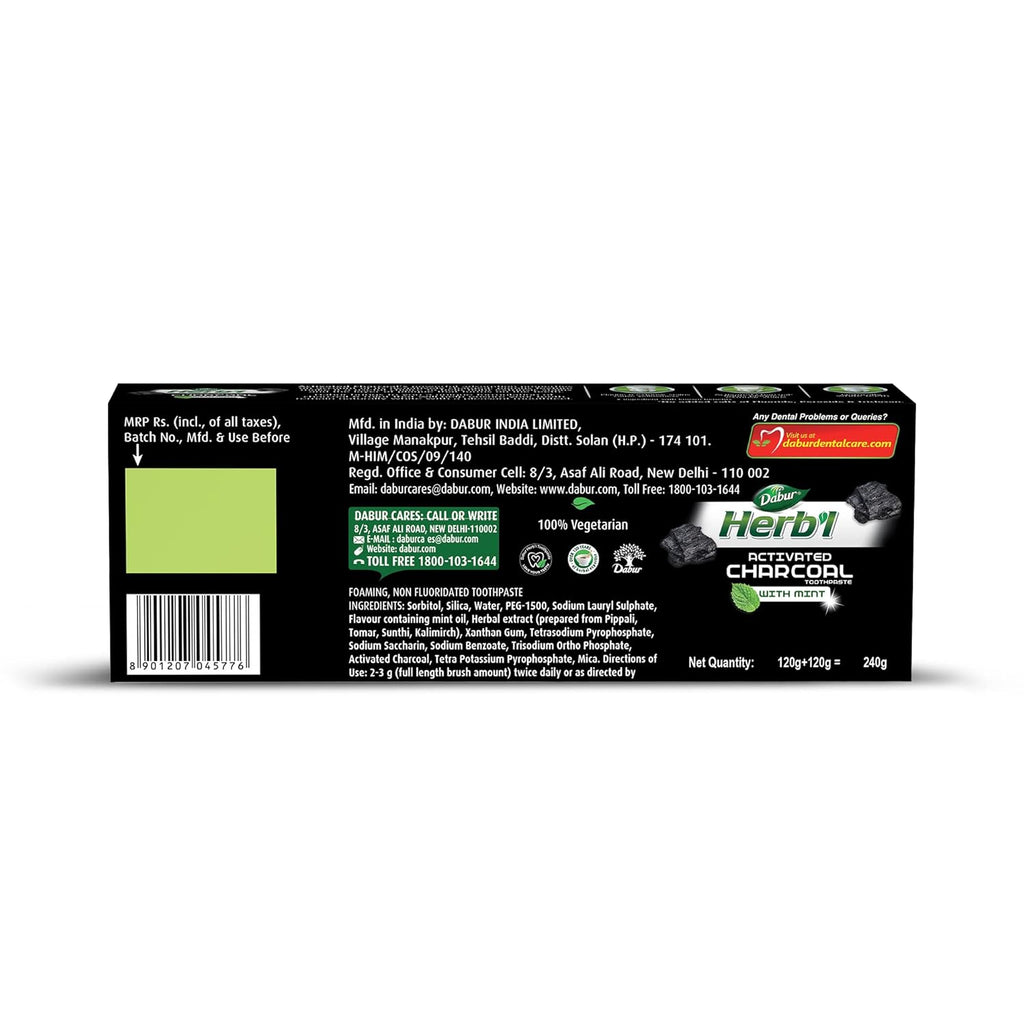 DABUR Herb'L Activated Charcoal Toothpaste 240G (120G x2, Pack of 2)