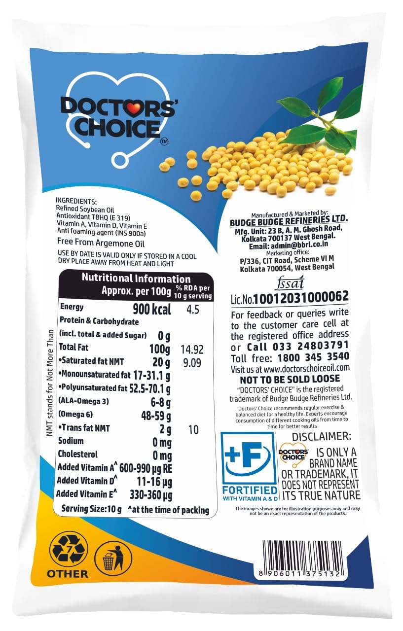 DOCTORS' CHOICE Refined Soybean Oil Pouch 910 g