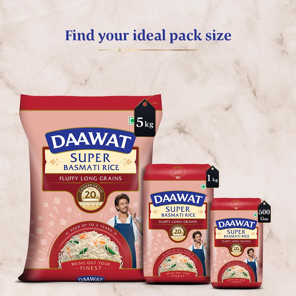 Daawat Super Basmati Rice 1Kg| Fluffy Long Grains