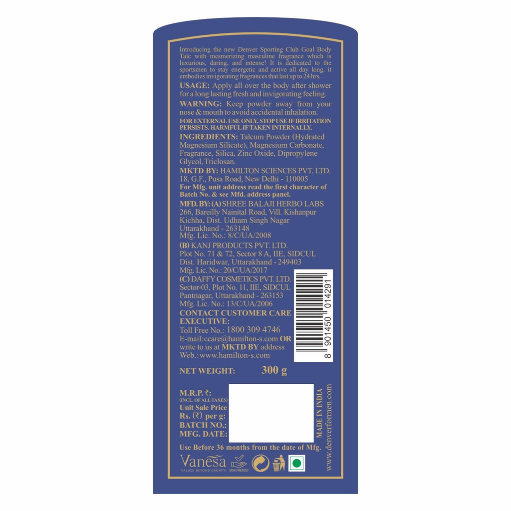 Denver Goal Perfumed Talcum Powder For Man Pack Of 2X 300Gm