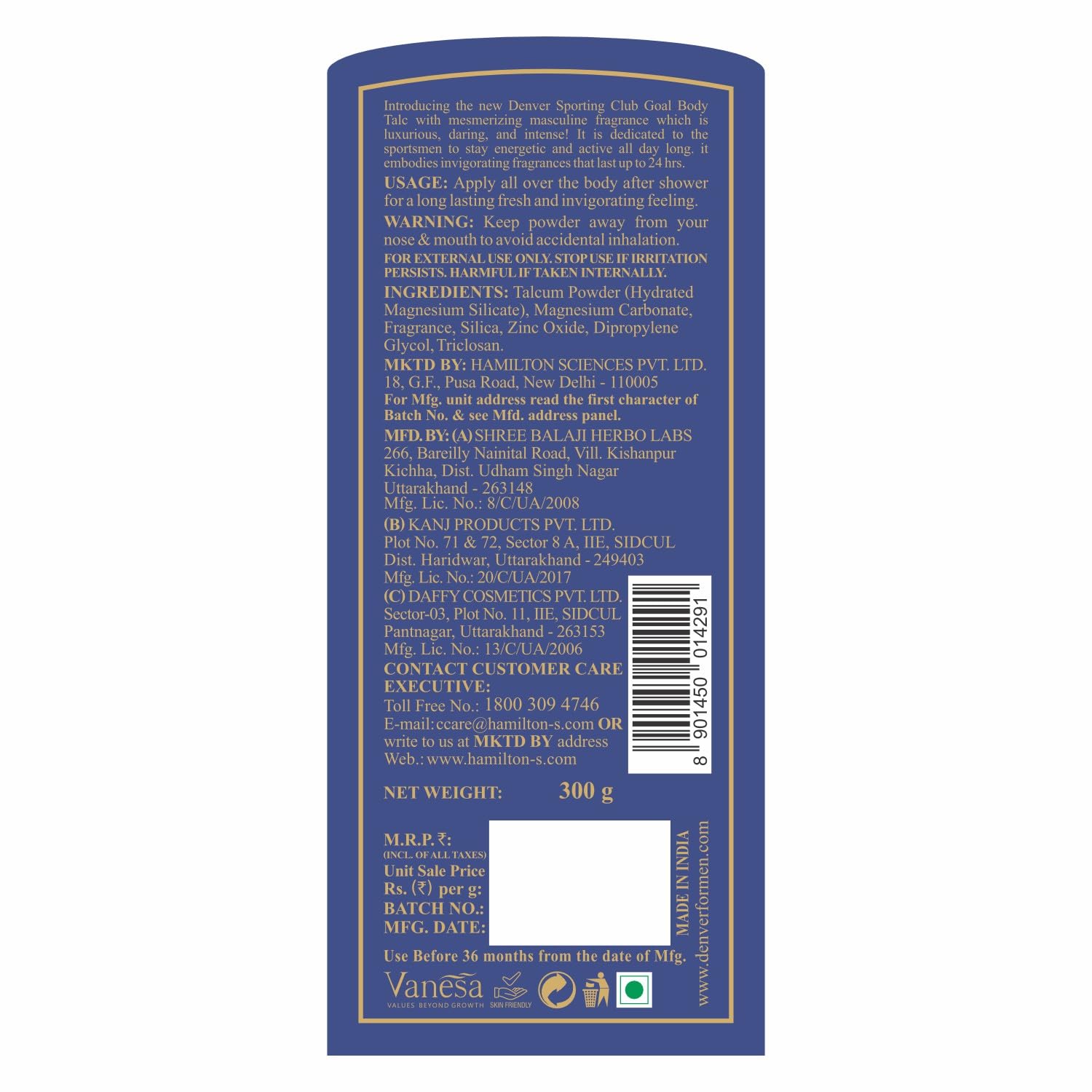 Denver Goal Perfumed Talcum Powder For Man Pack Of 2X 300Gm