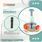E-COSMOS® Food Chopper 900ml, 4 Blade Steel Large Manual Hand-Press Vegetable Chopper