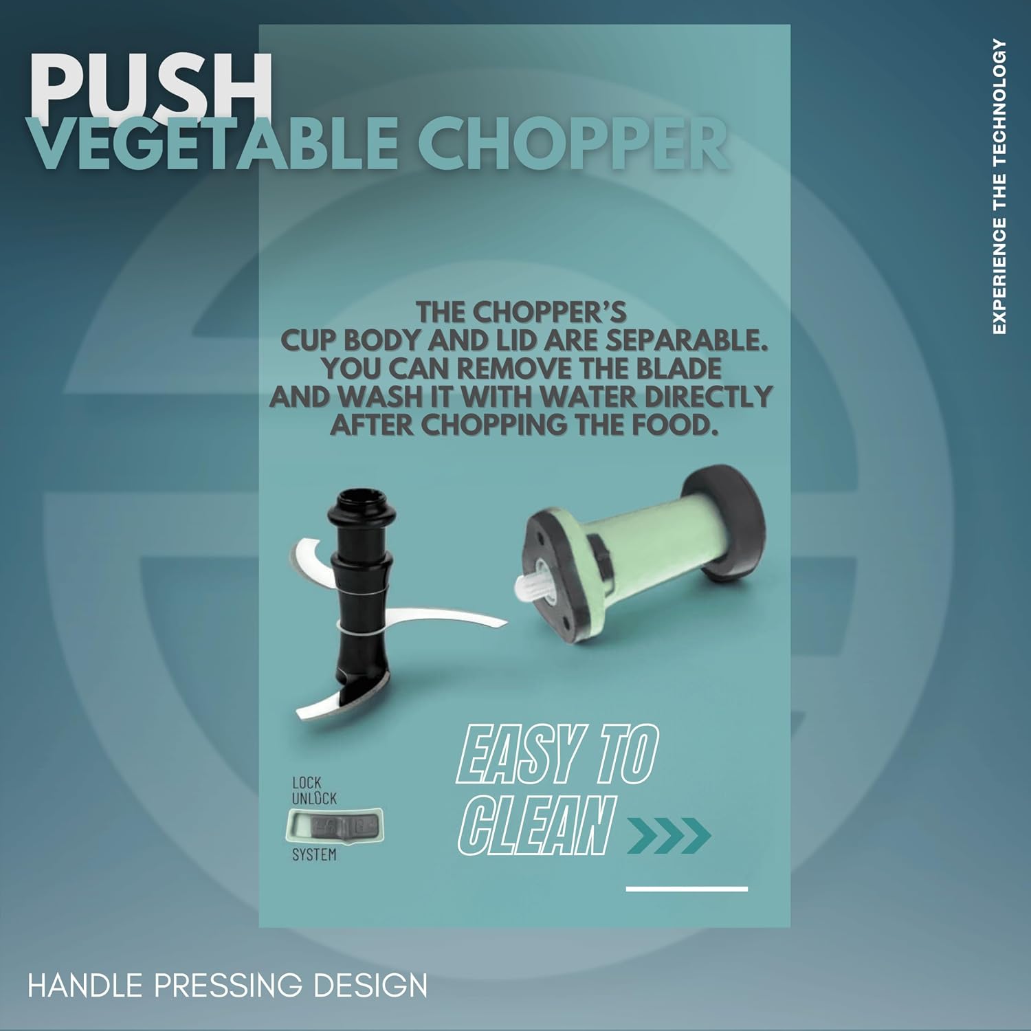 E-COSMOS® Food Chopper 900ml, 4 Blade Steel Large Manual Hand-Press Vegetable Chopper
