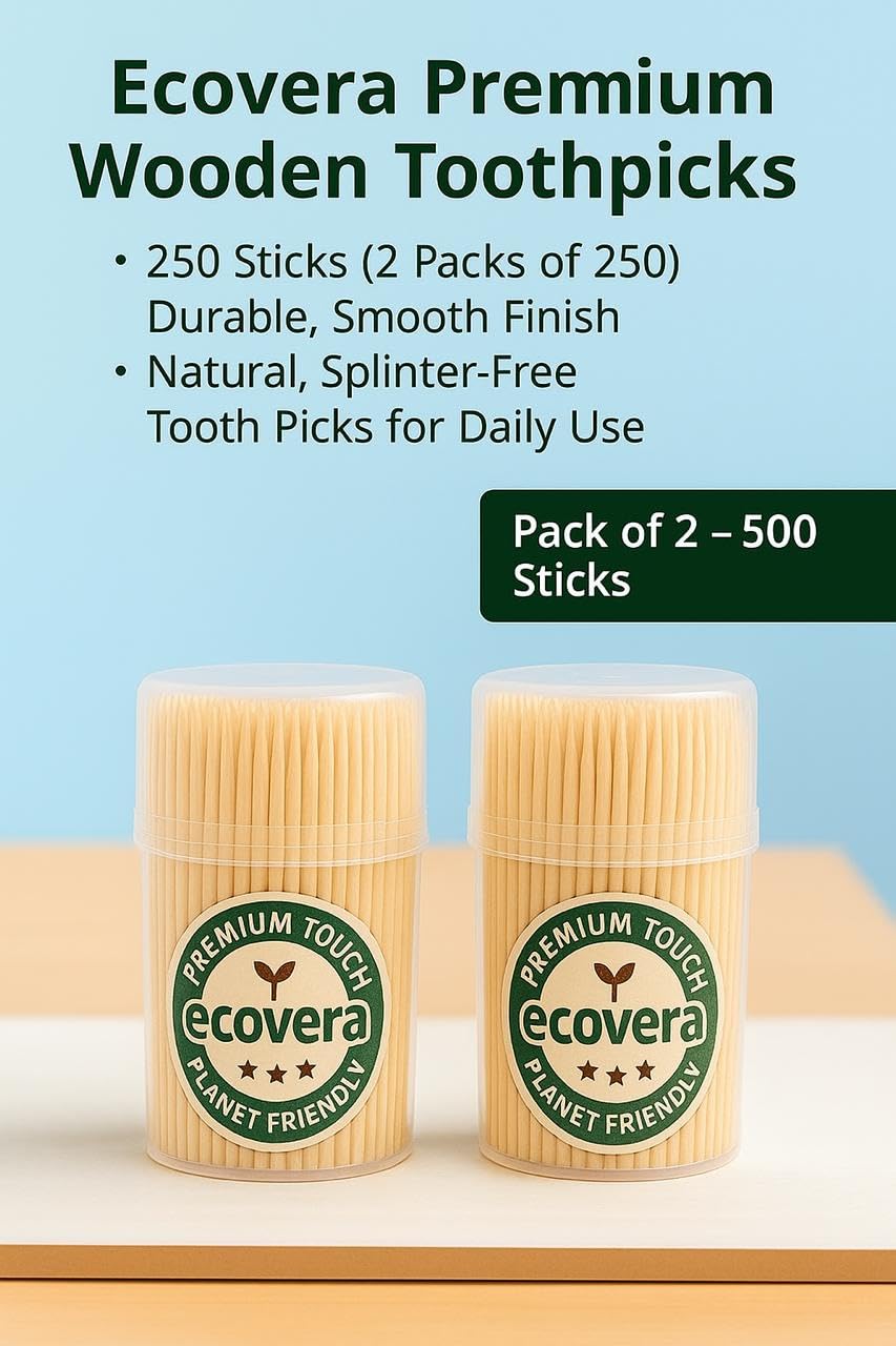 ECOVERA Wooden Toothpicks 500 Count (2 Pack)
