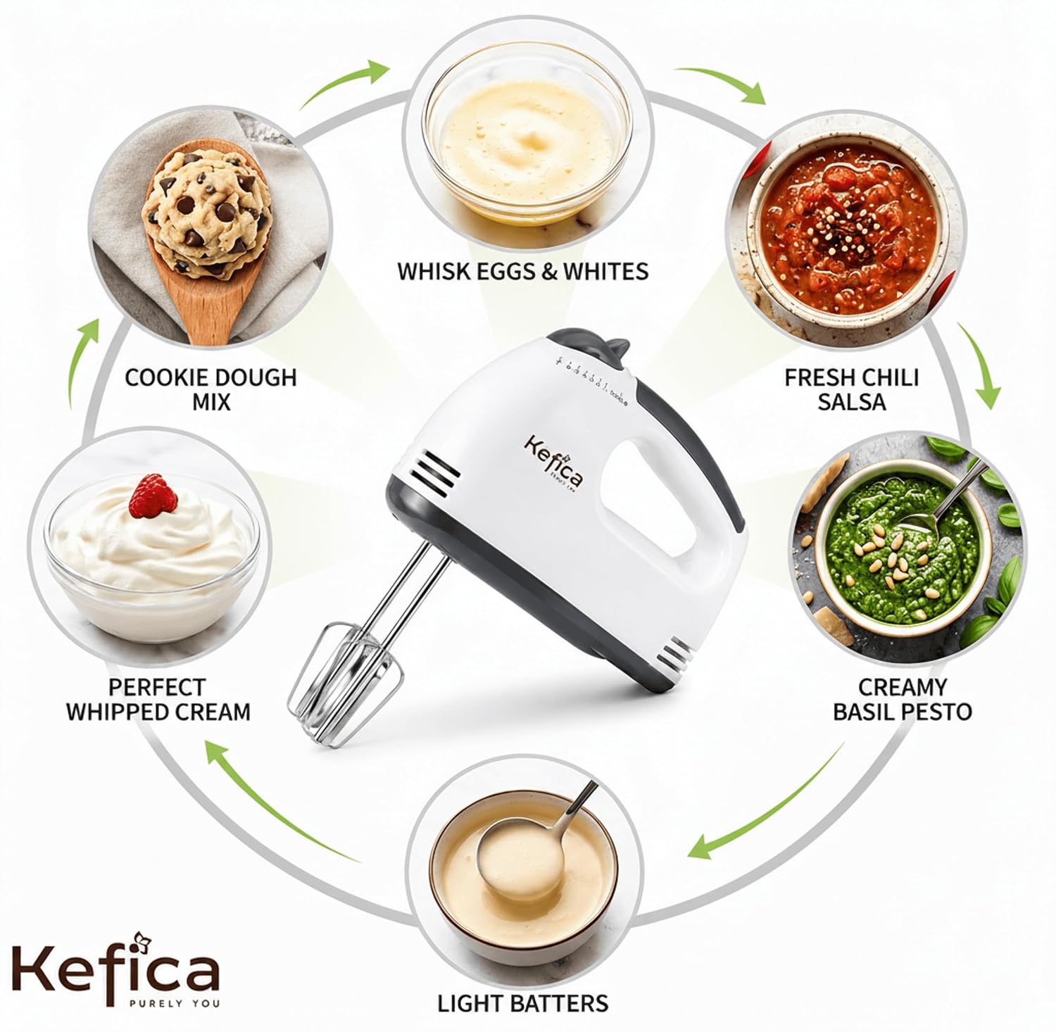 Electric Hand Mixer 7-Speed Portable Handheld Cake Mixer with 2 Stainless Steel Beaters & 2 Dough Hooks