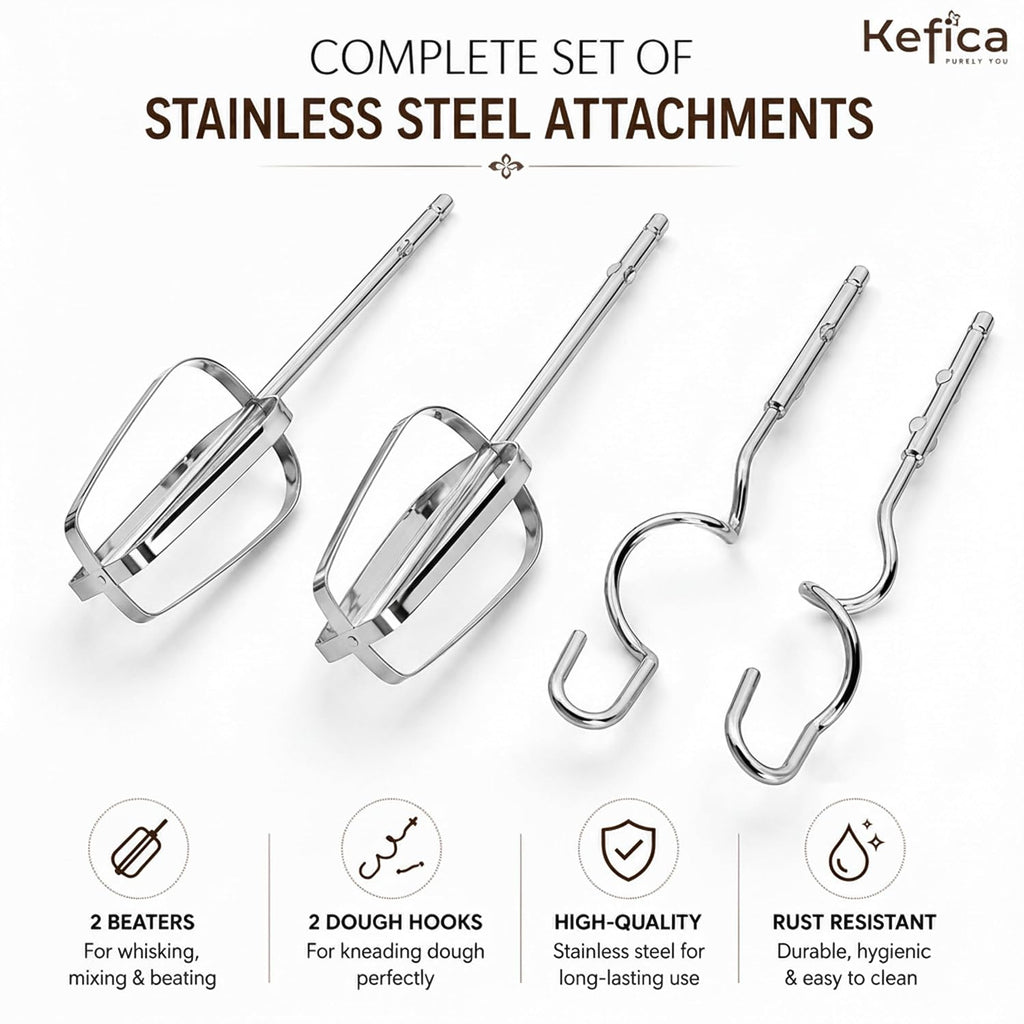 Electric Hand Mixer 7-Speed Portable Handheld Cake Mixer with 2 Stainless Steel Beaters & 2 Dough Hooks
