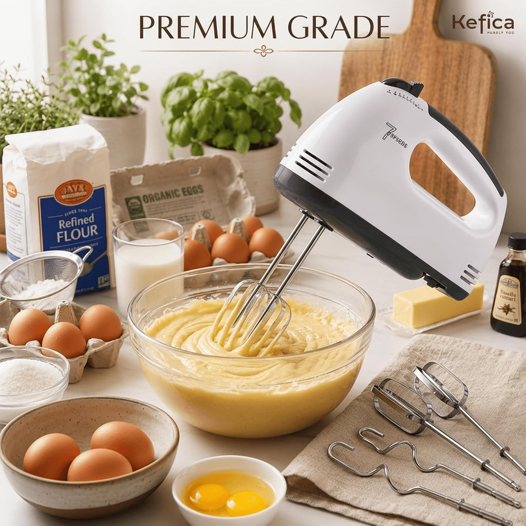 Electric Hand Mixer 7-Speed Portable Handheld Cake Mixer with 2 Stainless Steel Beaters & 2 Dough Hooks