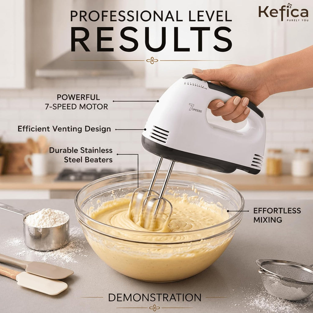 Electric Hand Mixer 7-Speed Portable Handheld Cake Mixer with 2 Stainless Steel Beaters & 2 Dough Hooks