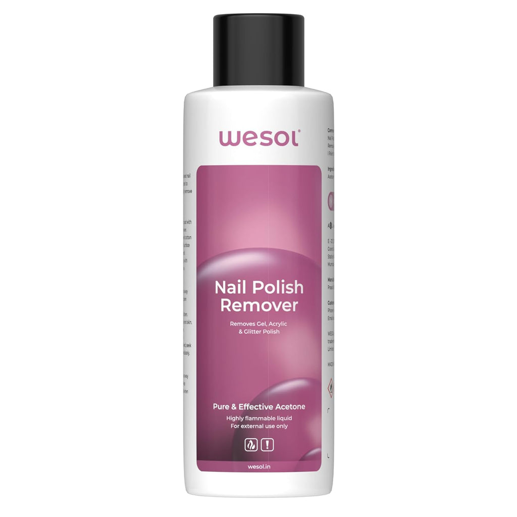 Wesol Nail Polish Remover Liquid, Pure Acetone, Removes Gel, Acrylic & Glitter Polish, 200ml, Liquid