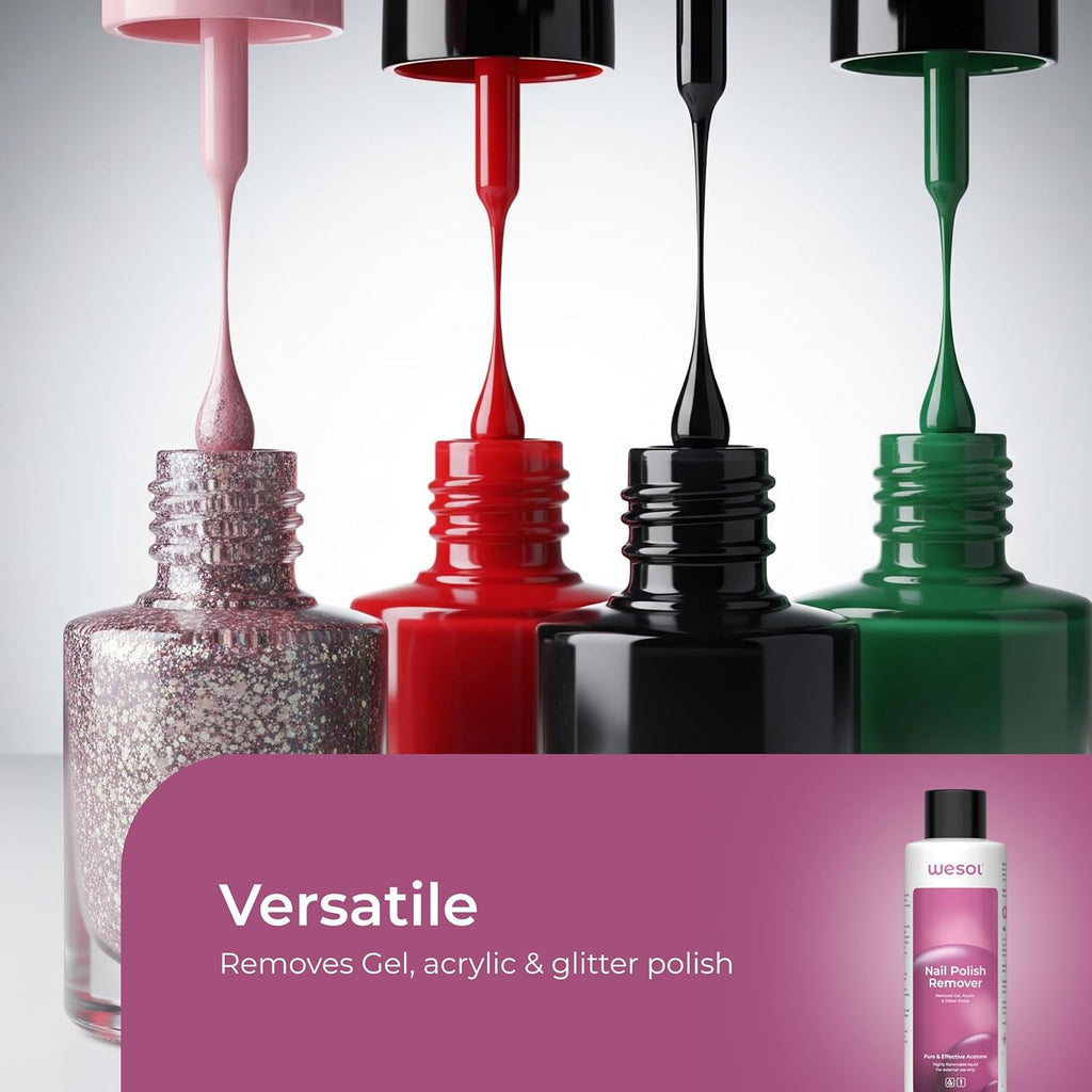 Wesol Nail Polish Remover Liquid, Pure Acetone, Removes Gel, Acrylic & Glitter Polish, 200ml, Liquid