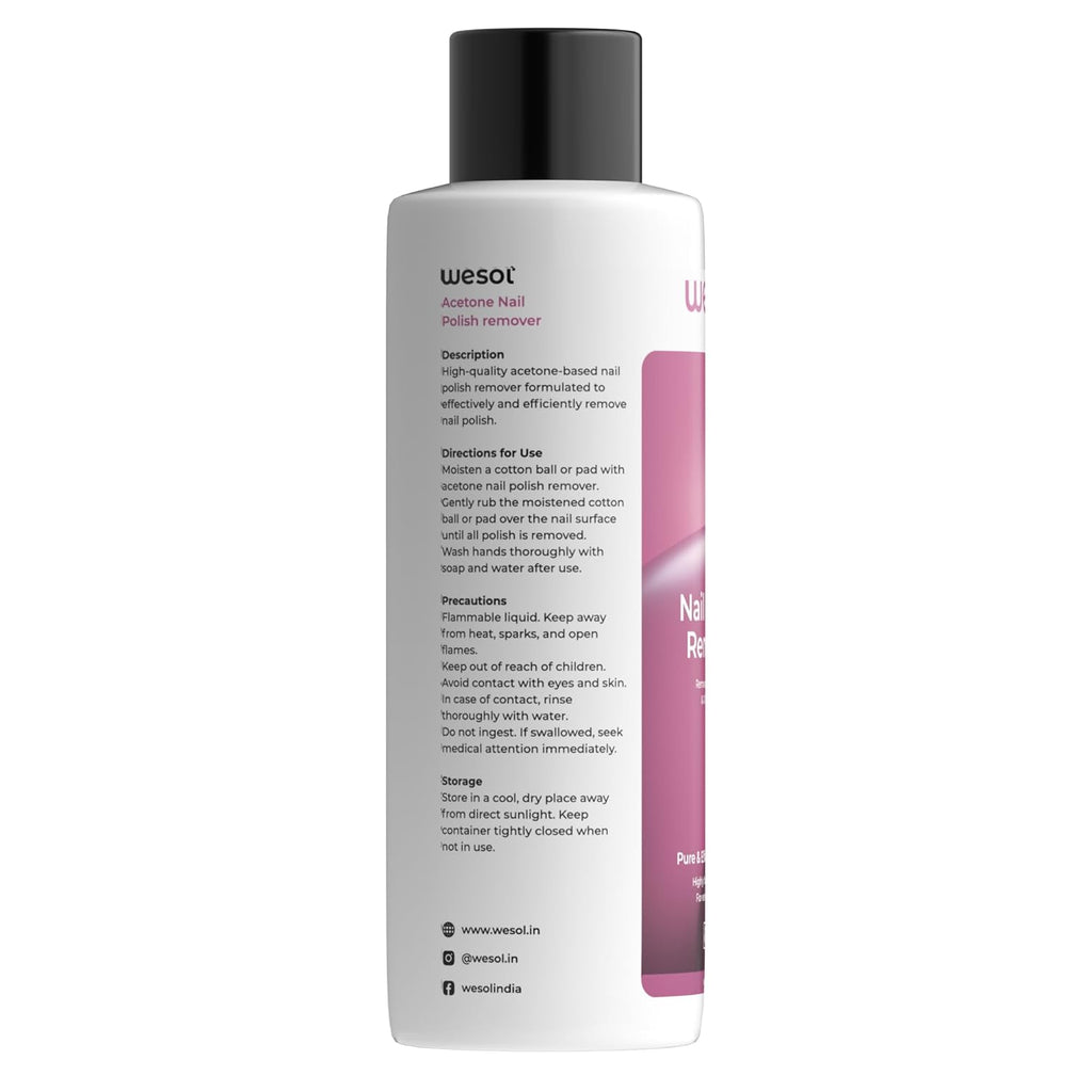 Wesol Nail Polish Remover Liquid, Pure Acetone, Removes Gel, Acrylic & Glitter Polish, 200ml, Liquid