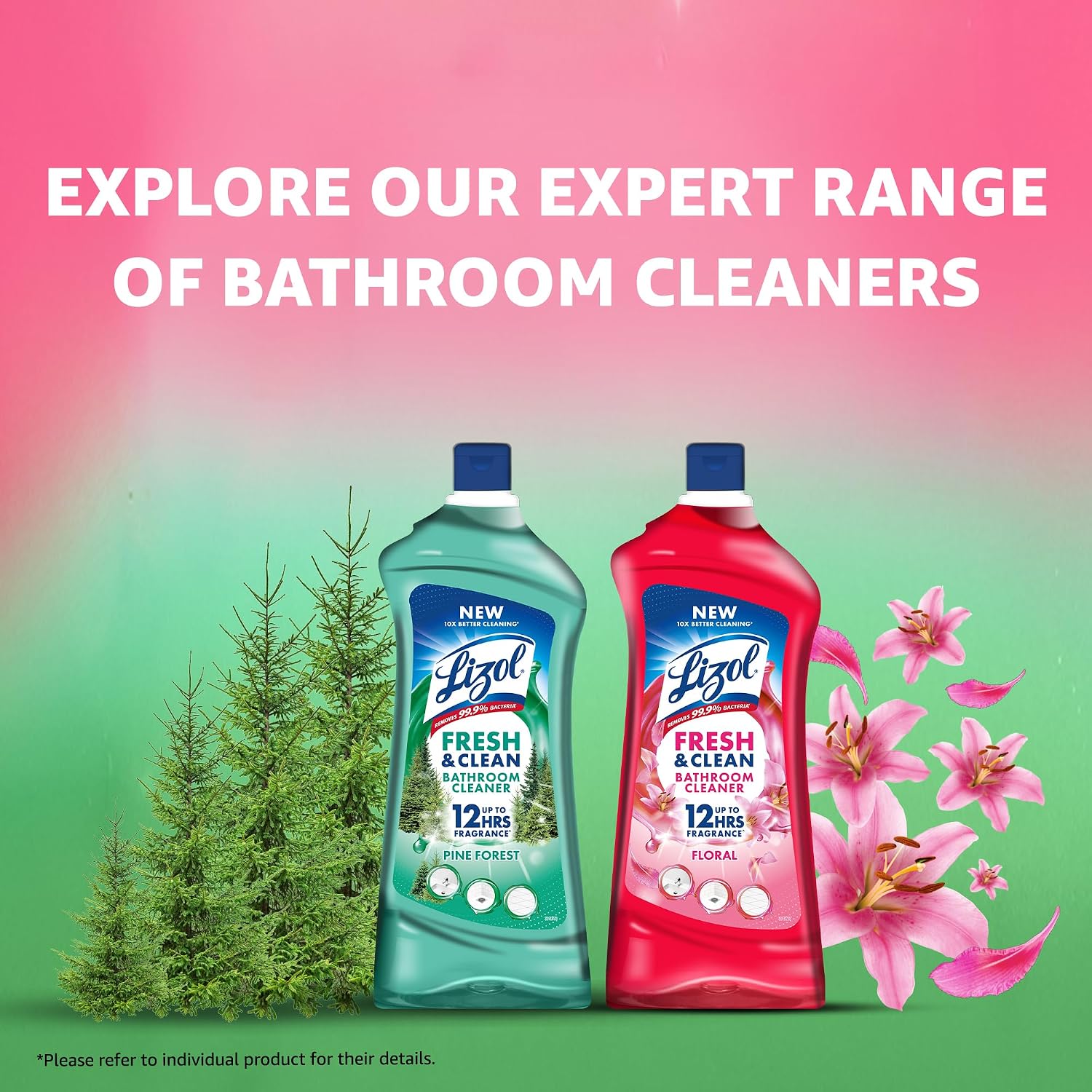 Lizol Fresh & Clean Bathroom Cleaner | Pine | 1L | 10X Better Cleaning | Upto 12Hrs Fragrance| Multi Surface Clean Floors, Basin, Tiles