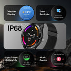 Fastrack Jupitor R2 Smart Watch, 1.38” TFT Display, 240 * 240 Pixel Resolution, SingleSync BT Calling, AI Voice Assistant, 100+ Sports Modes & Smartwatch Faces,Upto 5 Day Battery, IP68 (Black)