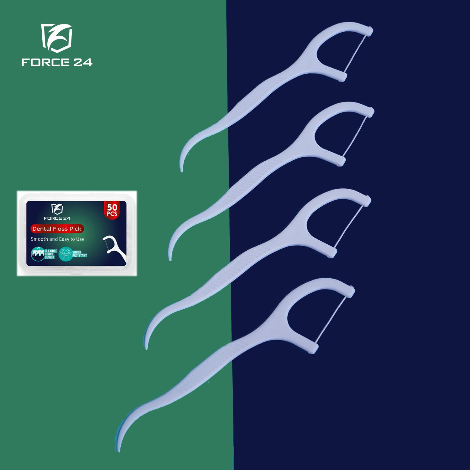 Force24 Dental Floss Picks for Tooth Cleaning (50pcs) (Pack of 2)
