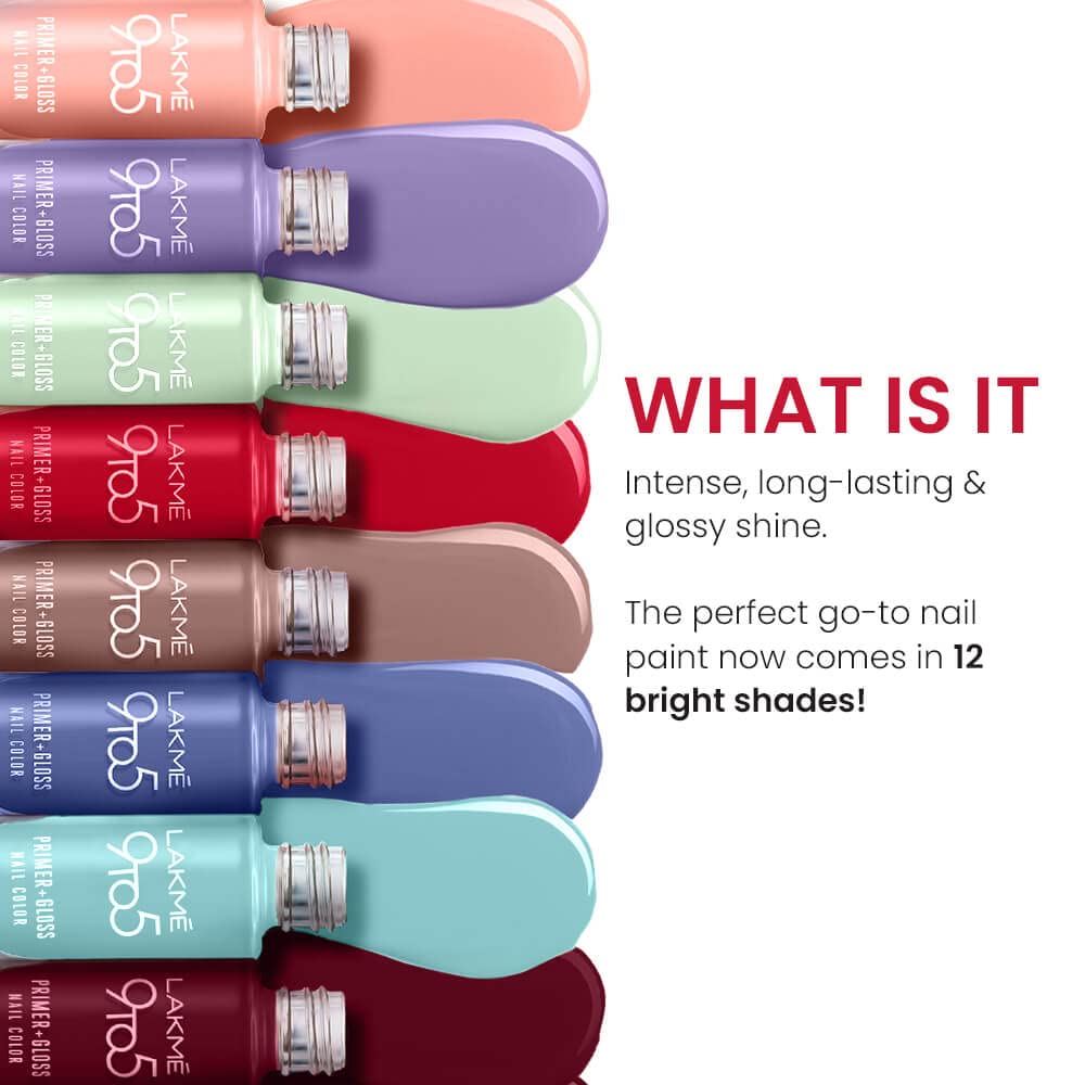 AKMÉ 9 to 5 Primer + Glossy Finish Nail Color|| Berry Business|| 6 ml
