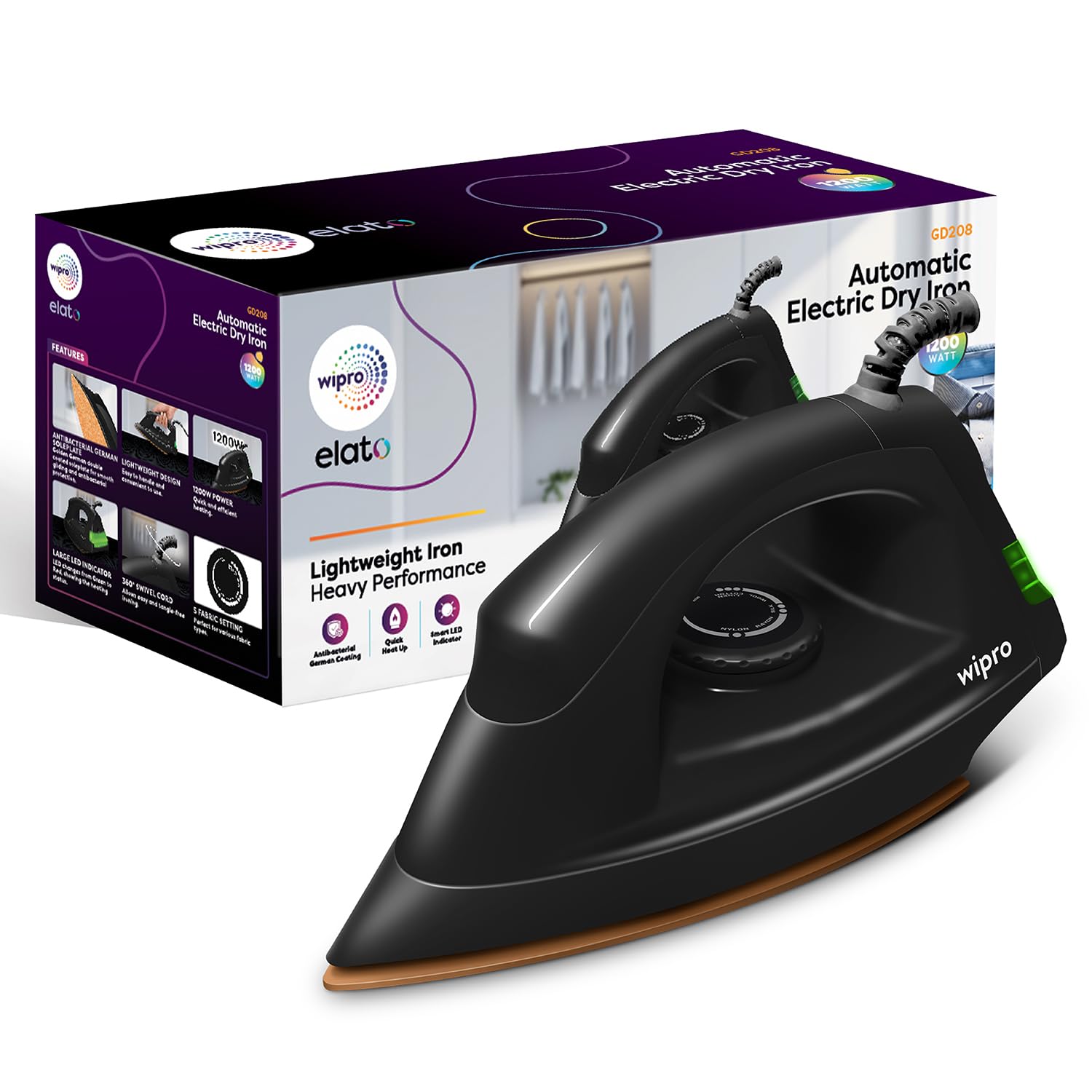 GD208 LED Dry Iron, Black
