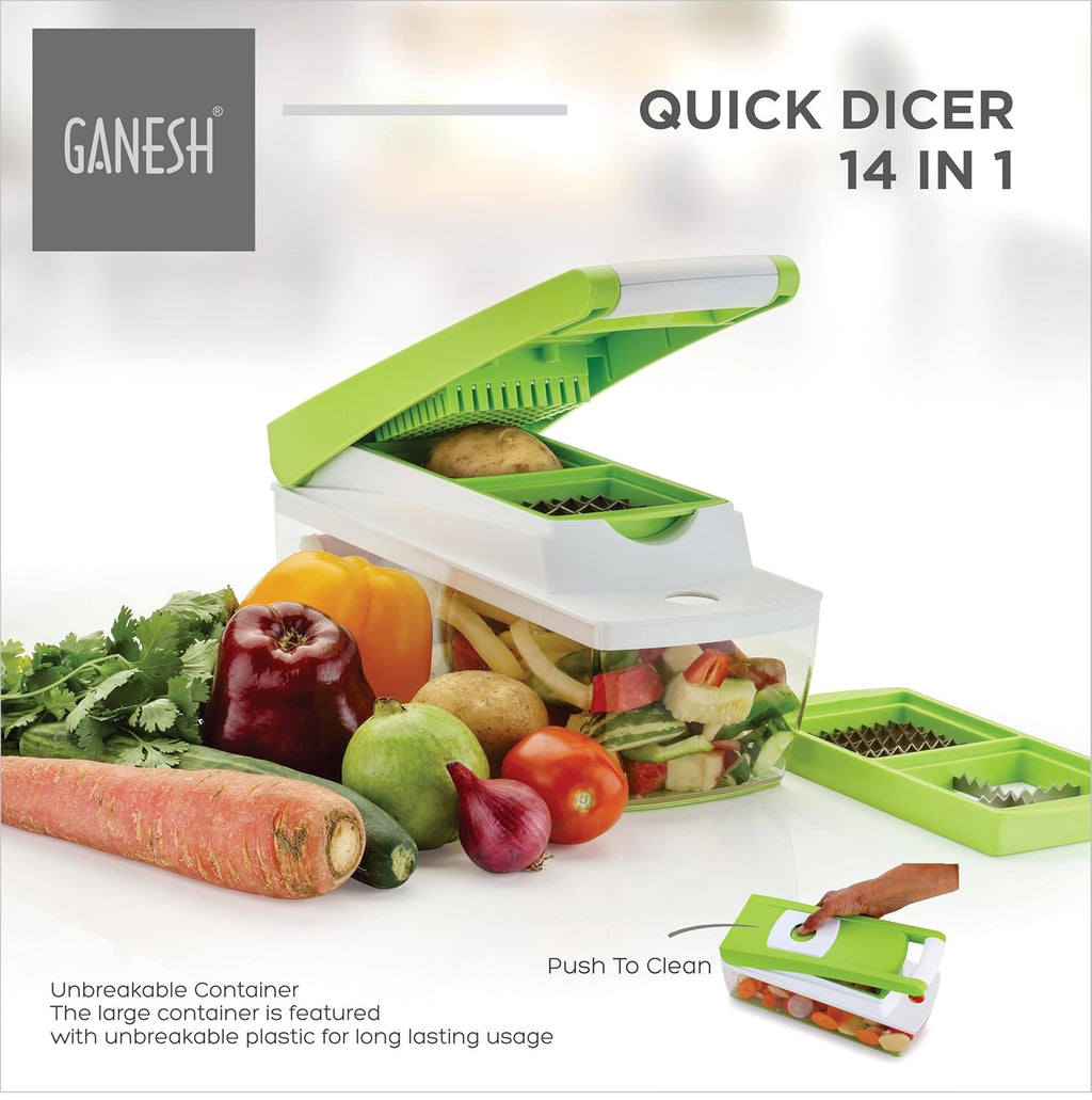 Ganesh 14 in 1 Multipurpose Chopper, Fruits & Vegetable Cutters (Green, Plastic)