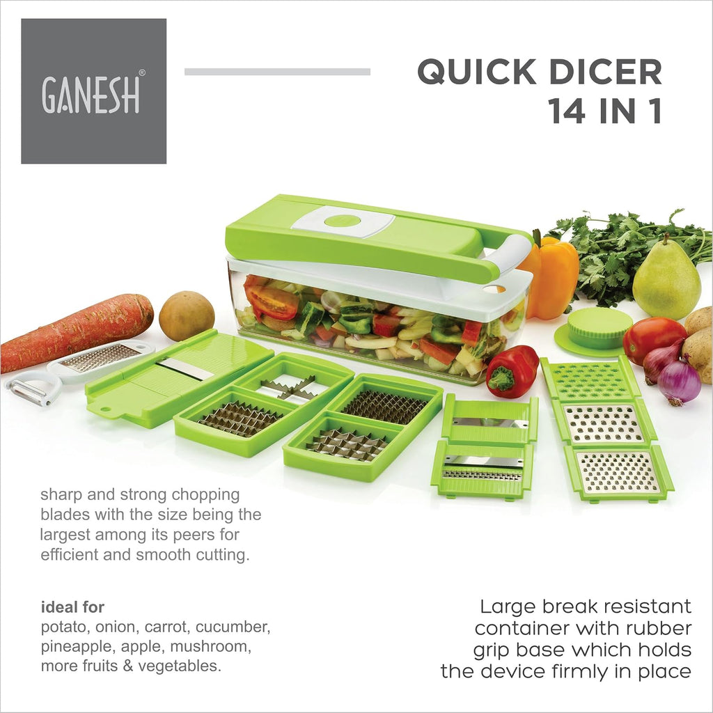 Ganesh 14 in 1 Multipurpose Chopper, Fruits & Vegetable Cutters (Green, Plastic)