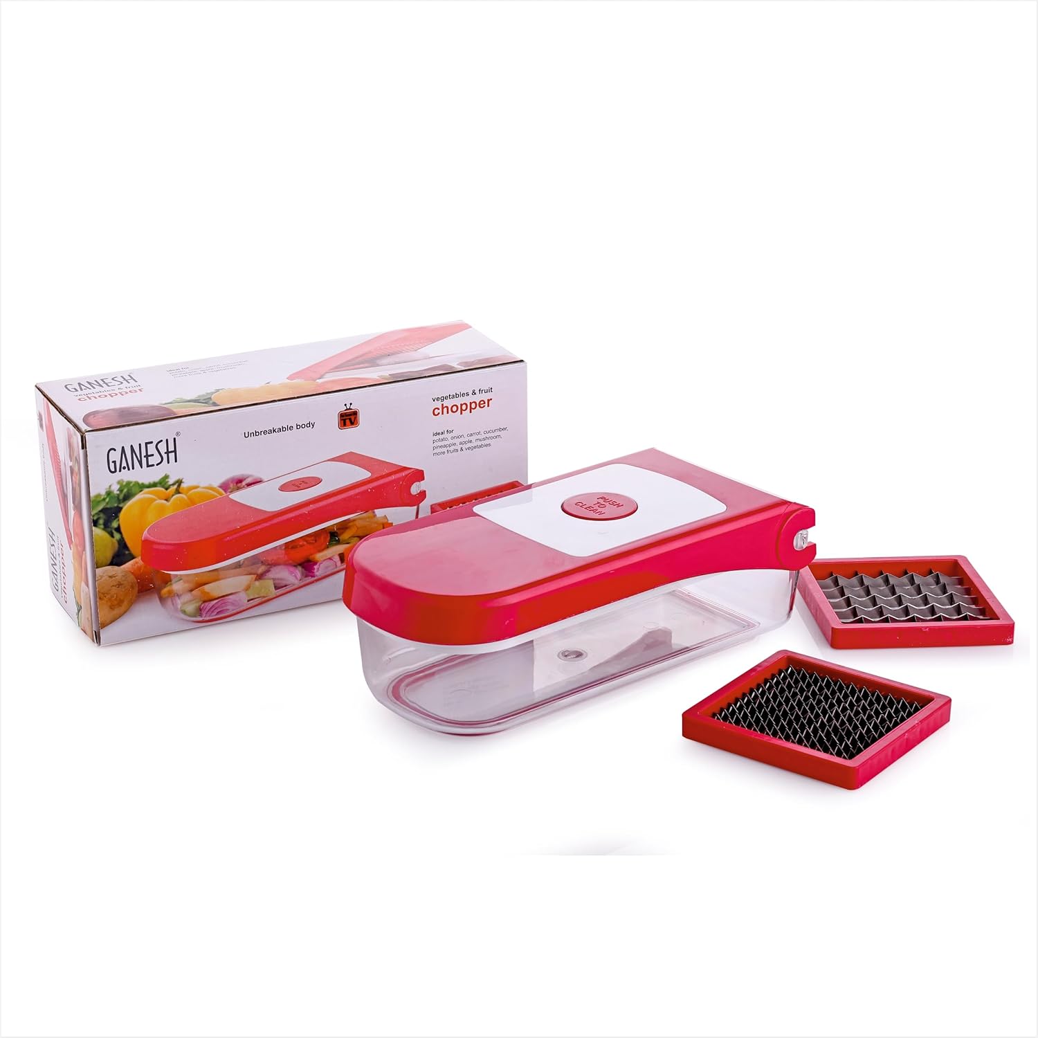 Ganesh 2 in 1 Plastic Chopper Vegetable and Fruit Cutter, Red