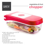 Ganesh 2 in 1 Plastic Chopper Vegetable and Fruit Cutter, Red