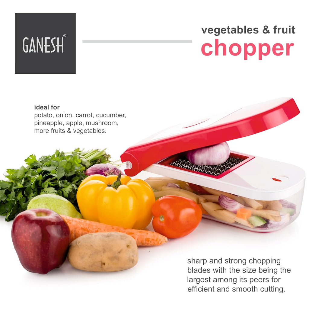 Ganesh 2 in 1 Plastic Chopper Vegetable and Fruit Cutter, Red