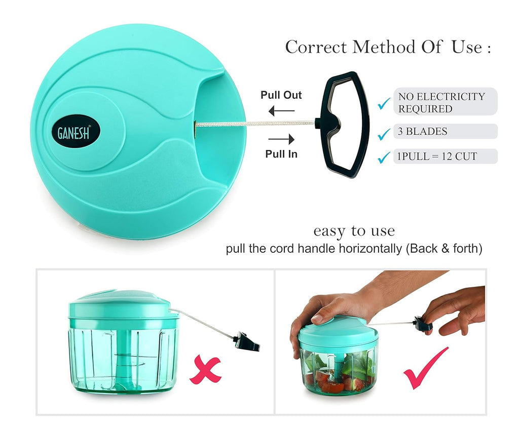 Ganesh Plastic Vegetable Chopper Cutter, Pool Green (725 ml)