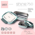 Ganesh Shine Stainless Steel Airtight Leak-Proof Lunch Box for Office, School, Picnic - 750ml