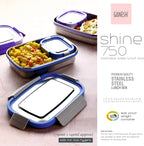 Ganesh Shine Stainless Steel Airtight Leak-Proof Lunch Box for Office, School, Picnic - 750ml