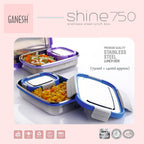 Ganesh Shine Stainless Steel Airtight Leak-Proof Lunch Box for Office, School, Picnic - 750ml