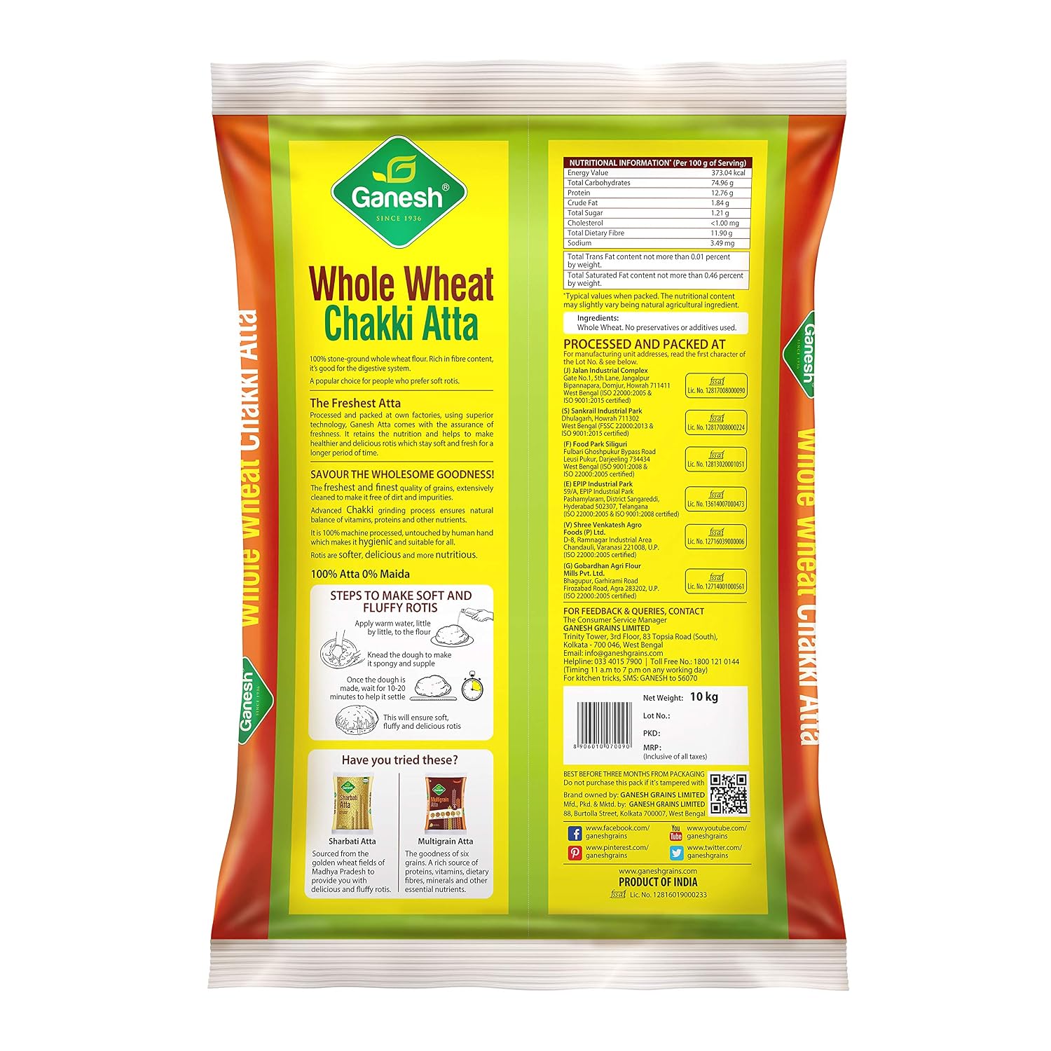 Ganesh Whole Wheat Chakki Atta, 10 Kg