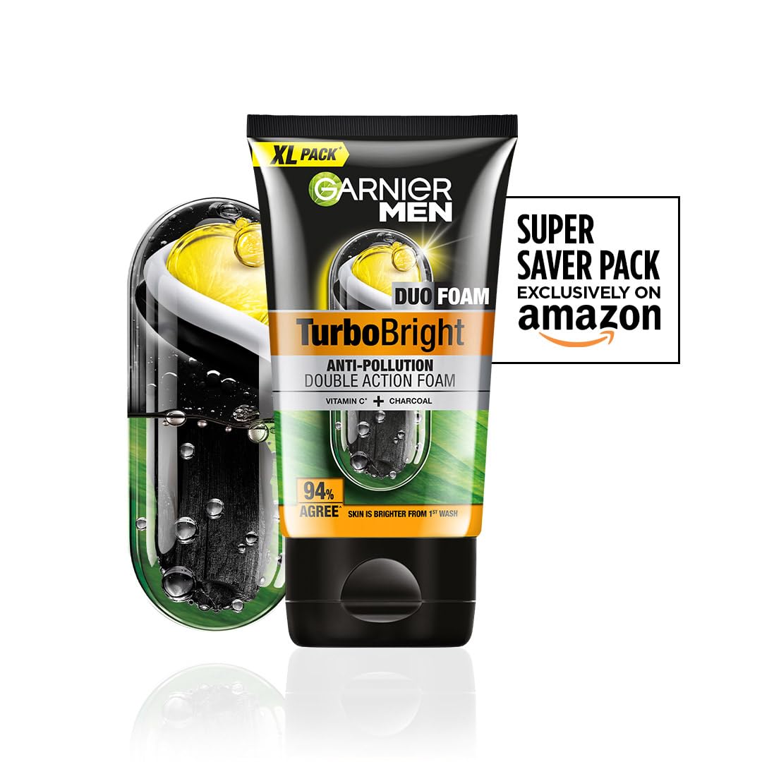 Garnier Men, Face Wash, Brightening & Anti-Pollution, TurboBright Double Action, 155 g