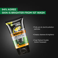 Garnier Men, Face Wash, Brightening & Anti-Pollution, TurboBright Double Action, 155 g