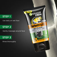 Garnier Men, Face Wash, Brightening & Anti-Pollution, TurboBright Double Action, 155 g
