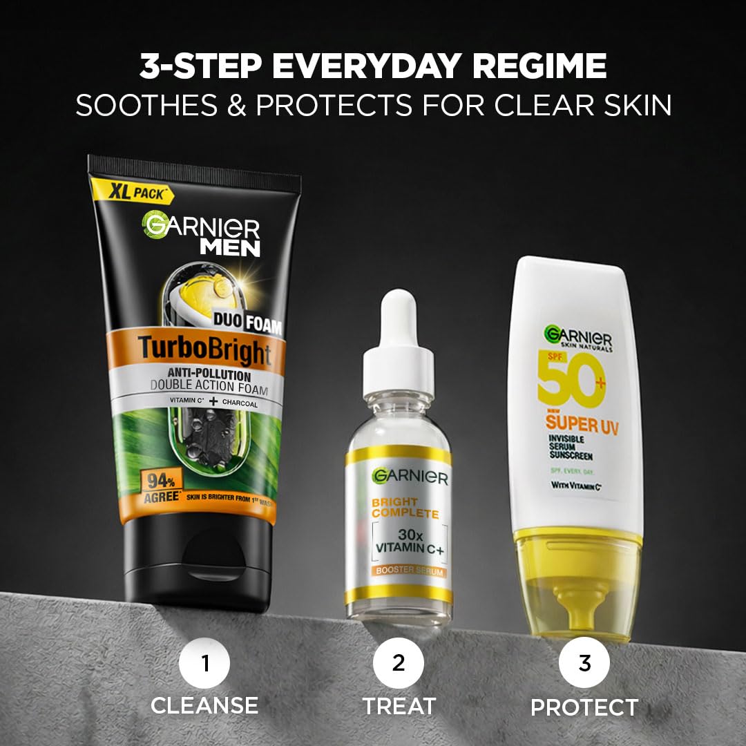 Garnier Men, Face Wash, Brightening & Anti-Pollution, TurboBright Double Action, 155 g