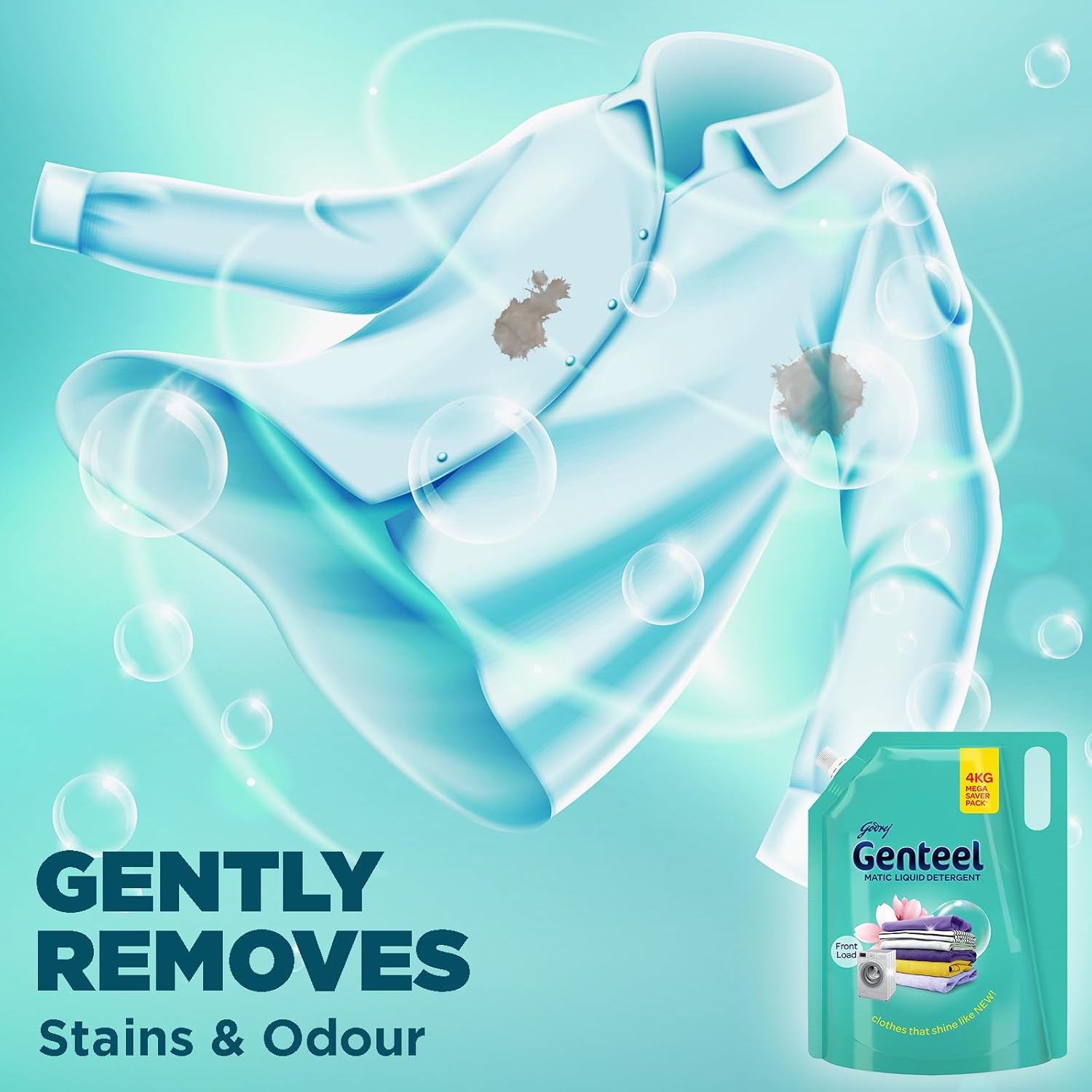 Genteel Matic Liquid Detergent Refill Pouch for Front load Washing - 4kg