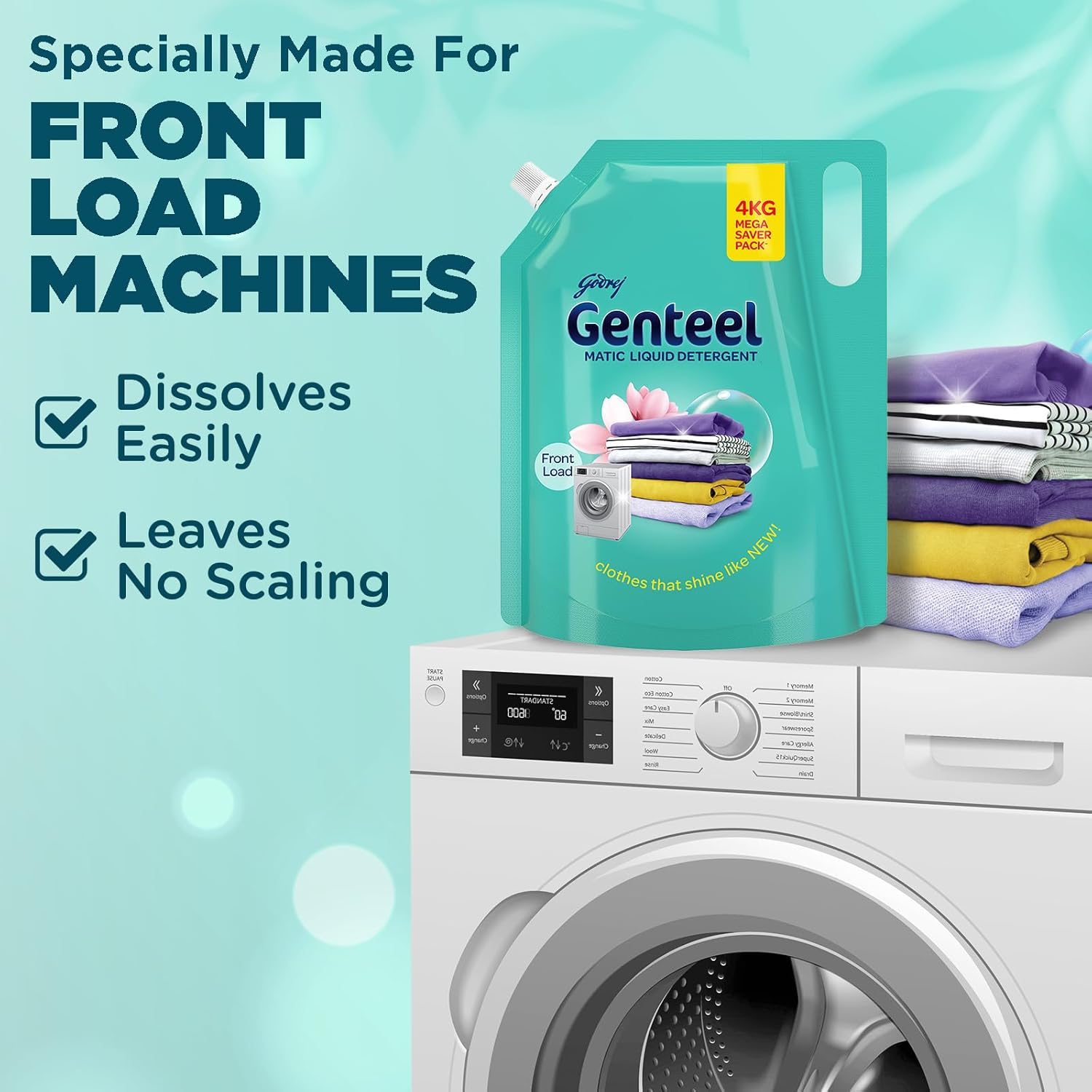 Genteel Matic Liquid Detergent Refill Pouch for Front load Washing - 4kg