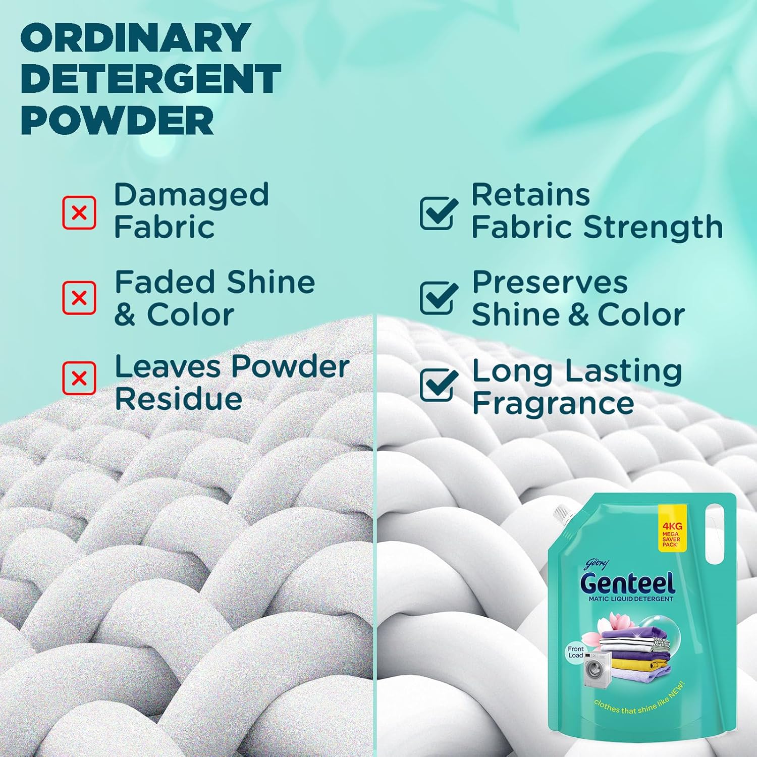 Genteel Matic Liquid Detergent Refill Pouch for Front load Washing - 4kg