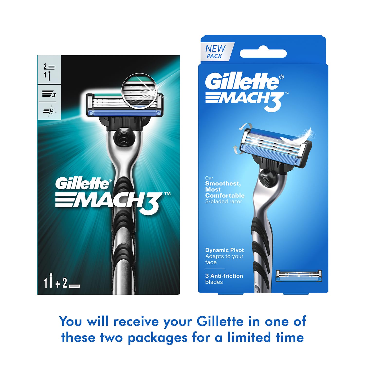 Gillette Mach 3 (Handle + 2 Cartridges) Shaving Razor For Men