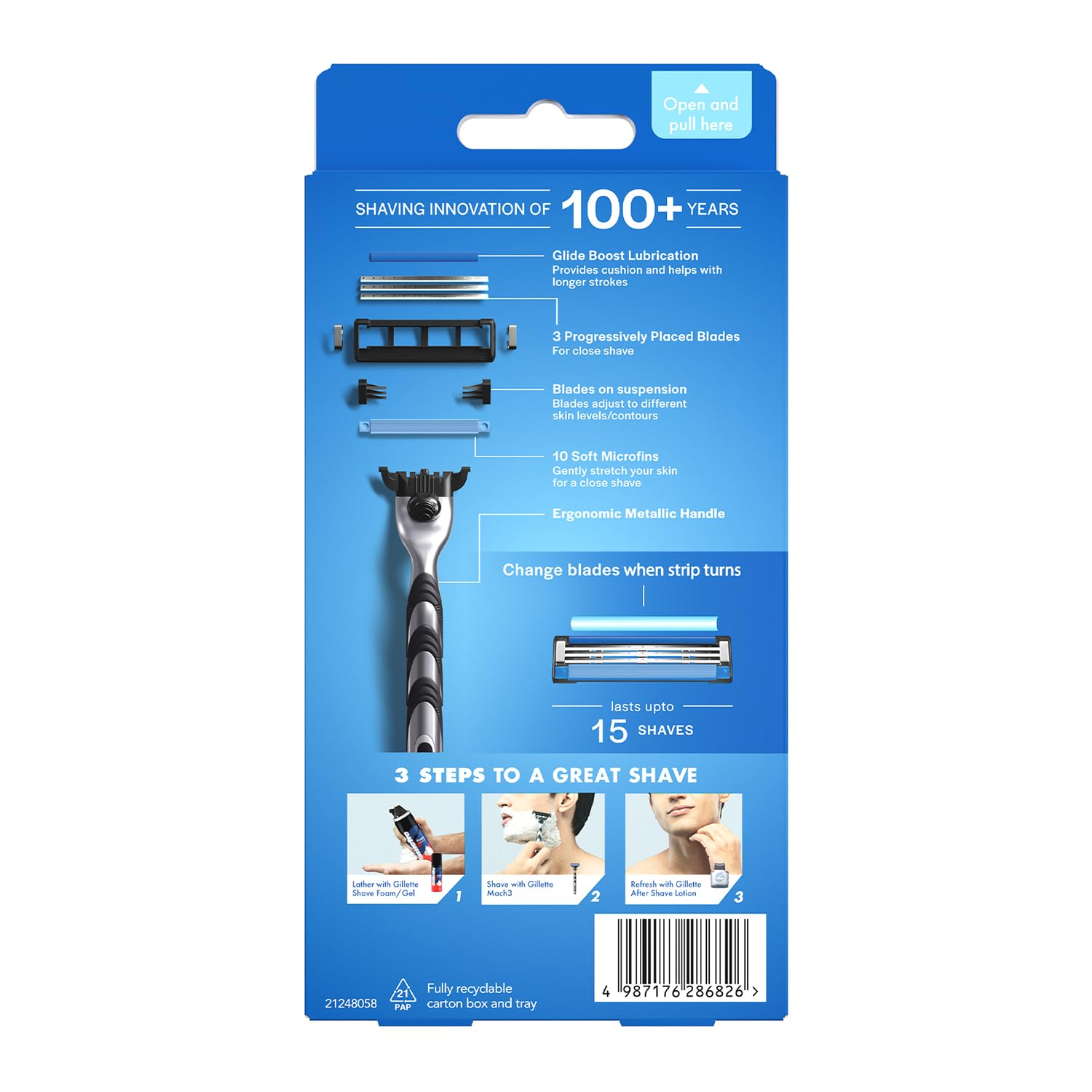 Gillette Mach 3 (Handle + 2 Cartridges) Shaving Razor For Men